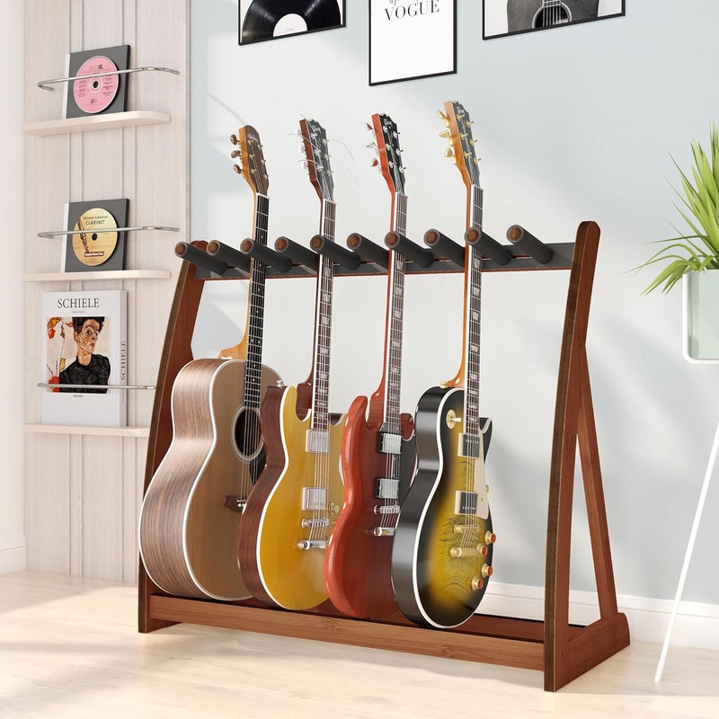 Wisuce Essentials Guitar Stand Rack, Multi-Guitar Display Rack Adjustable Bamboo Guitars Holder Electric Guitar Stands Floor Storage for Bass Acoustic, Home Studio, Band Stage - Image 1